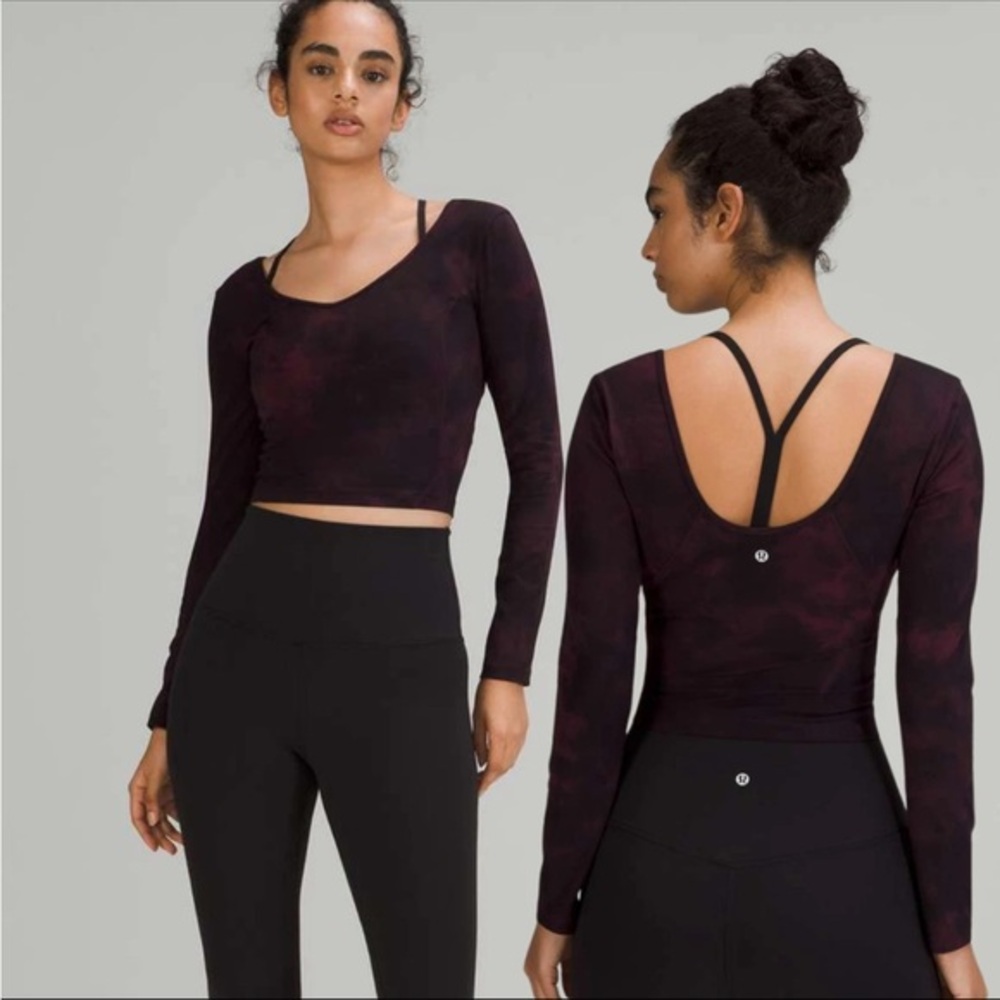 Women’s Lululemon 10 Align Long Sleeve Crop Tie Dye Black Cassis Purple Size L